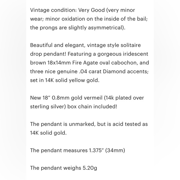 Vintage 14K Gold Fire Agate Pendant with Diamond Accents - Picture 10 of 10